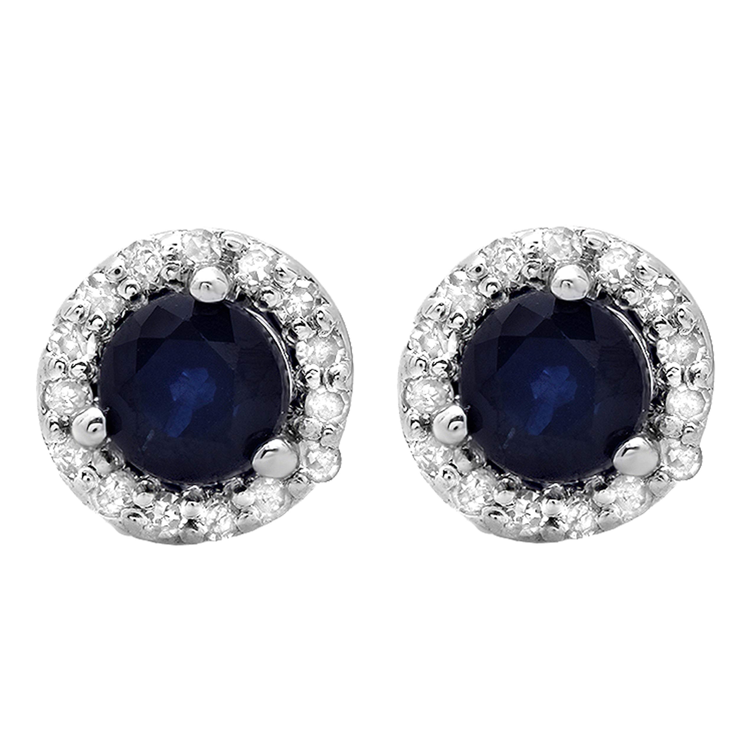 Dazzlingrock Collection 3.5mm Round Blue Sapphire & White Diamond Halo Stud Earrings for Women - 10K Solid White Gold - Perfect for Weddings, Anniversaries & Special Occasions
