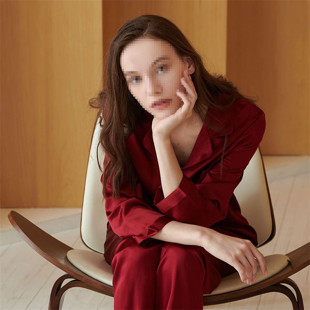 Luxury 100% Silk Satin Pajama Set for Women - Long Sleeve Button Down Sleepwear & Soft Nightwear - Perfect for Relaxing at Home, Spa Days & Romantic Getaways