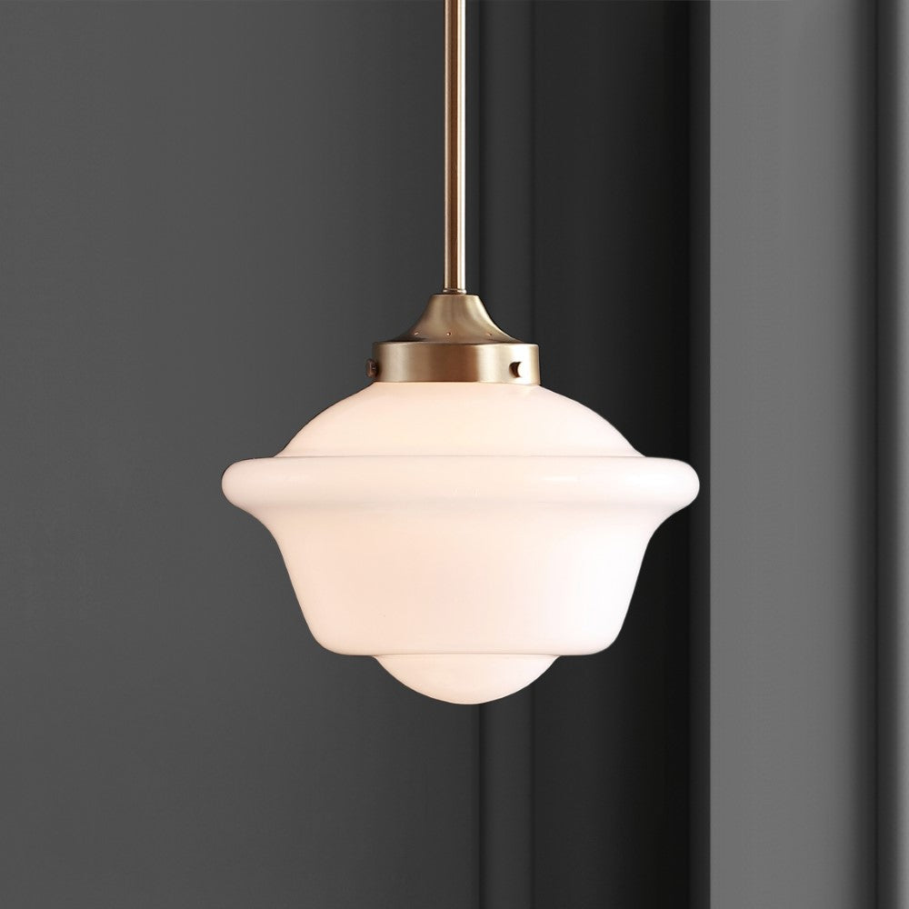 Adjustable Drop Metal and Glass LED Pendant Light - Modern Industrial Schoolhouse Lighting Fixture for Kitchen Island, Dining Room, or Entryway