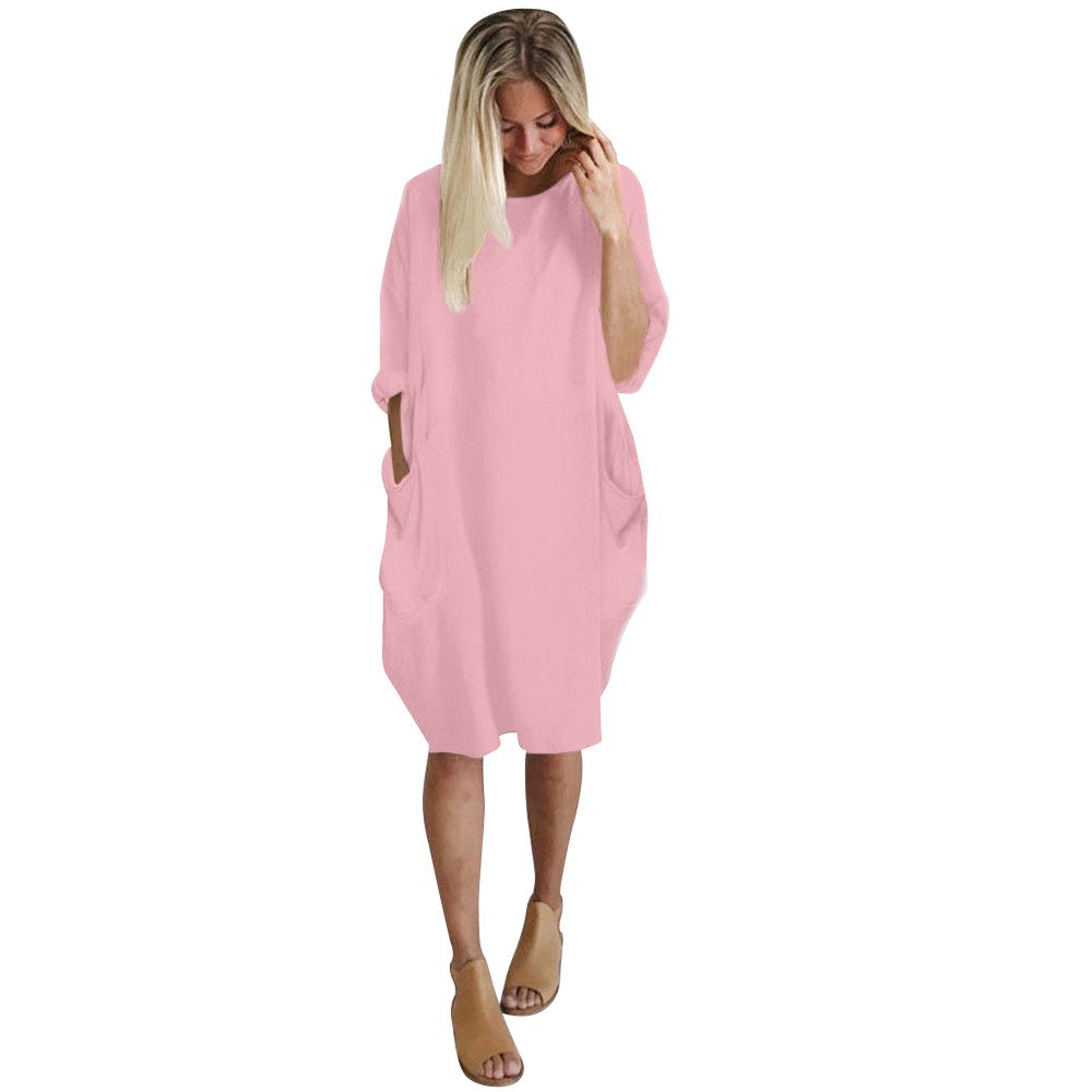 Plus Size Women's Loose Pocket Dress - Casual Crew Neck Pullover Long Tops for Everyday Wear | Perfect for Work, Weekend & Vacation Outfits