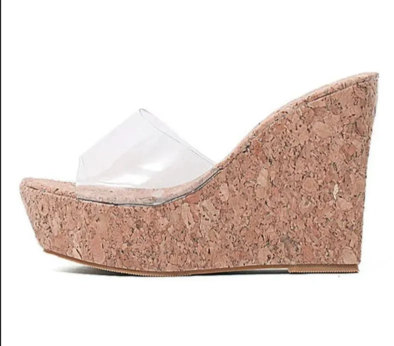Clear PVC Wedge Sandals for Women - Comfortable High Heel Platform Shoes - Perfect for Summer, Beach, and Casual Outings