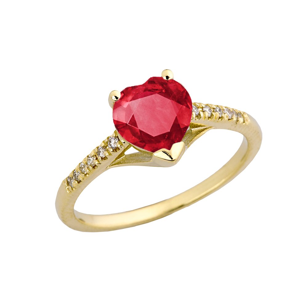 10K Yellow Gold Diamond Solitaire Ring with July Birthstone Heart - Perfect for Engagement, Proposal & Anniversary Gifts - Elegant Jewelry for Special Occasions