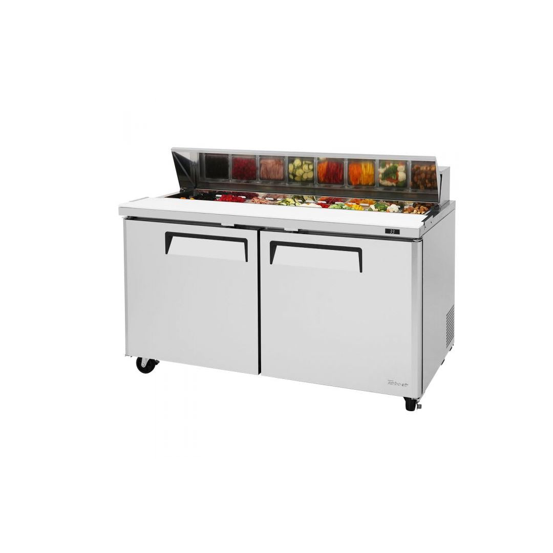 Turbo Air M3 Series 60 Sandwich & Salad 16 Pan Commercial Refrigerated Prep Table with 2 Solid Doors - Perfect for Delis, Cafes, and Restaurant Kitchens