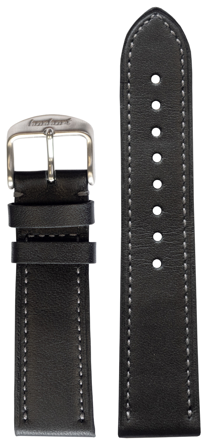 Hanhart 22mm Black Leather Watch Strap 9922.7012 02 - Premium Replacement Band for Pilot & Military Watches