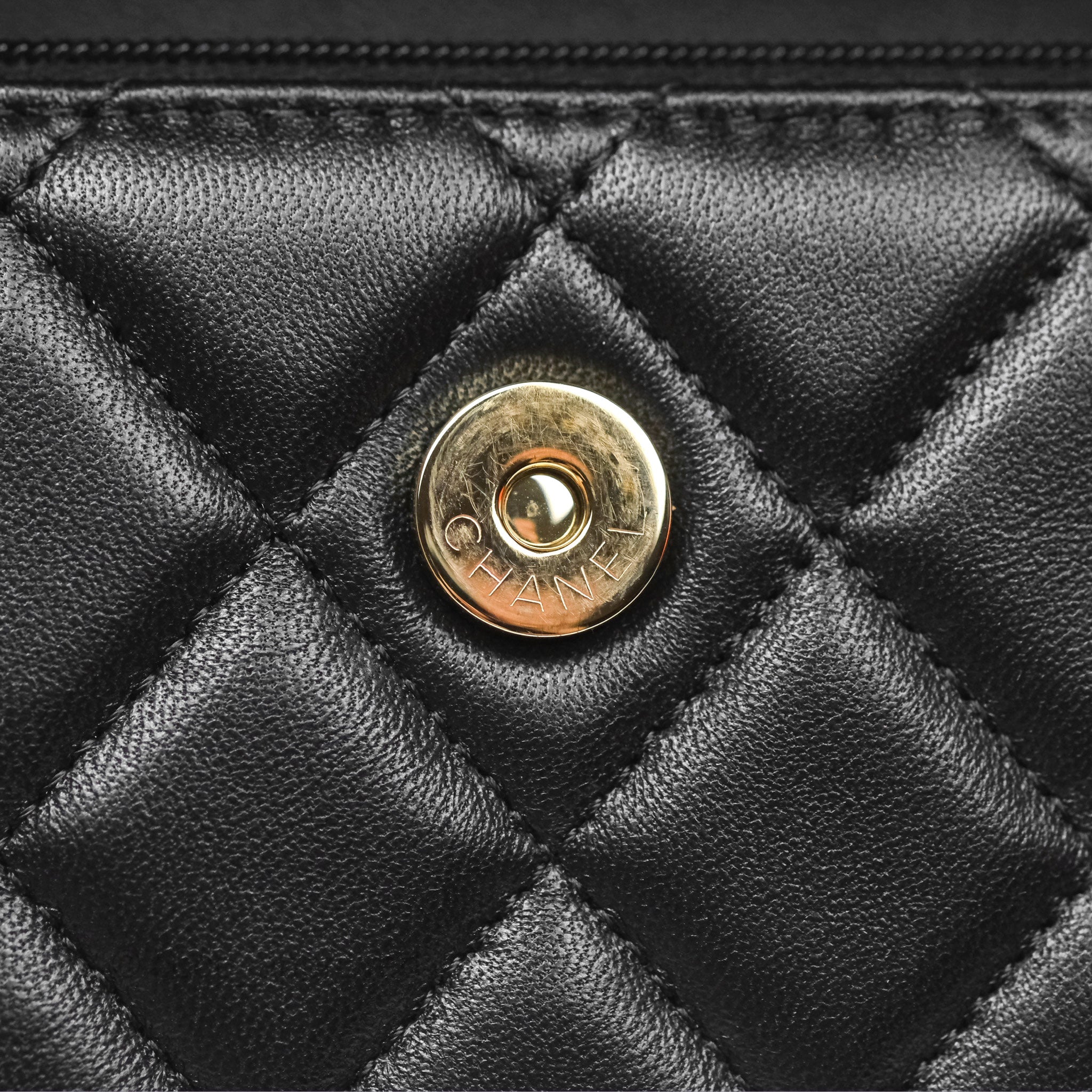 Chanel Camellia Handle Mini WOC Phone Holder Crossbody Bag with Chain - Black Lambskin Leather 23K Gold Hardware | Luxury Evening Out & Date Night Accessory