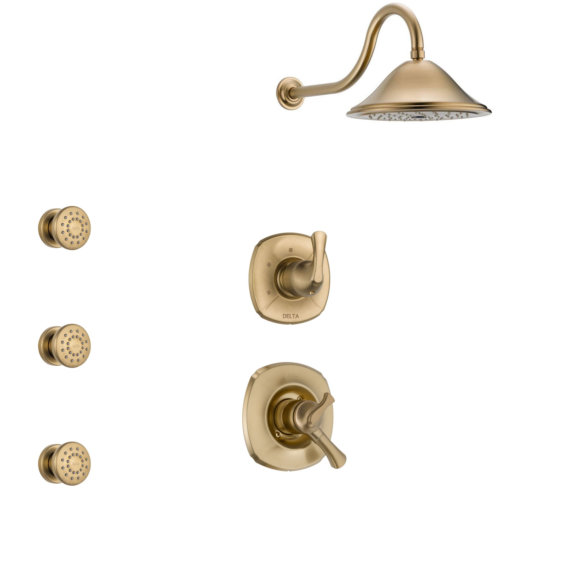 Delta Addison Champagne Bronze Shower System - Dual Control Handle, 3-Setting Diverter, Showerhead & 3 Body Sprays (Model SS1792CZ1) | Luxury Bathroom Upgrade for Spa-Like Experience