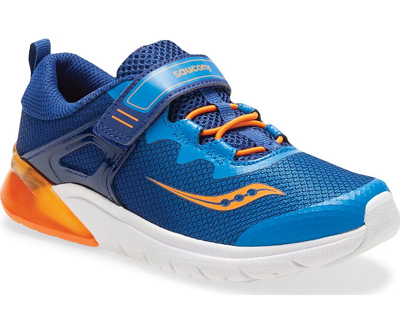 Saucony Blue & Orange Flash Glow A/C Kids Running Shoes - Lightweight Breathable Sneakers for Boys & Girls - Perfect for School, Sports & Outdoor Activities
