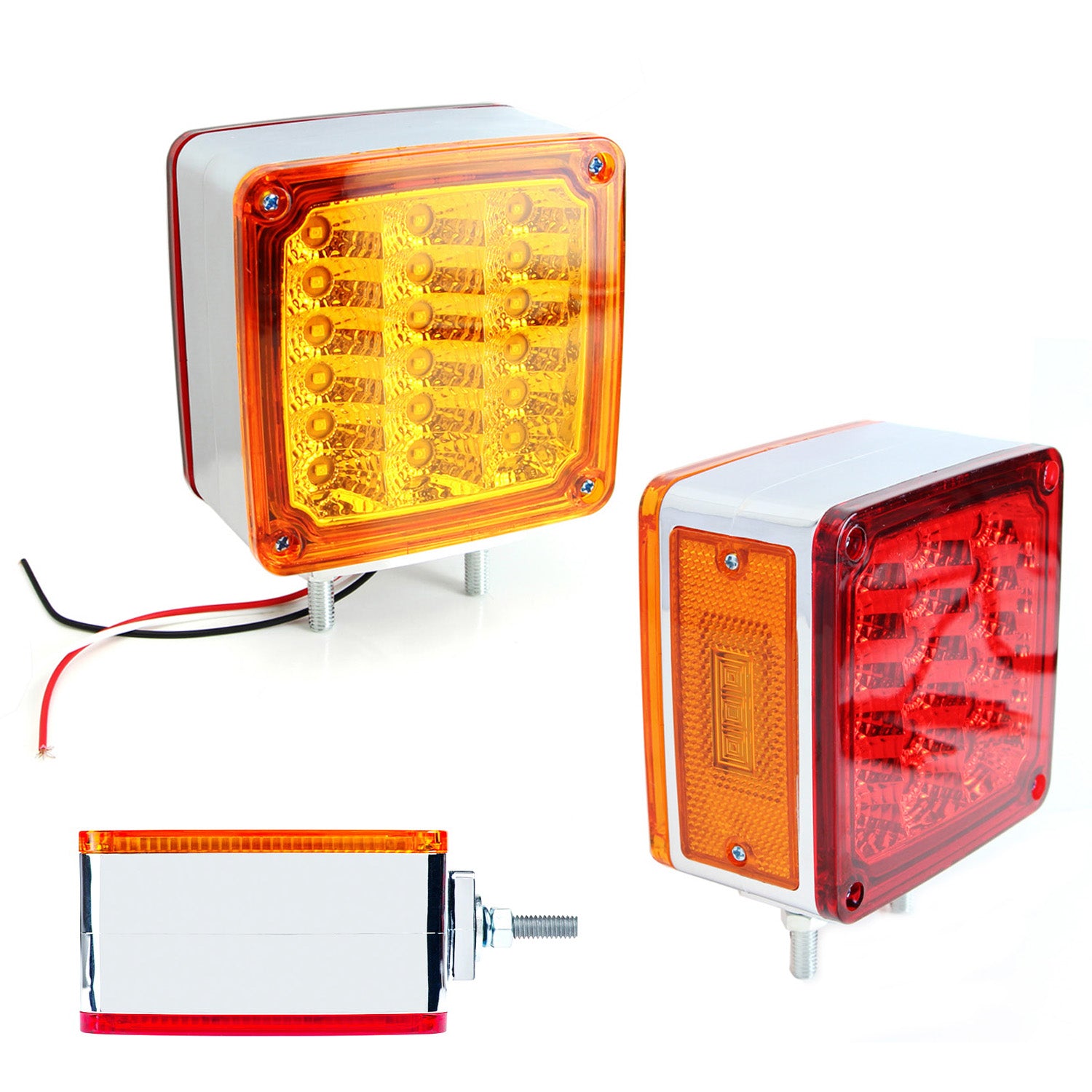 Double Faced LED Pedestal Truck & Trailer Lights - Amber/Red Turn Signals & Side Markers - Waterproof for Heavy Duty Vehicles, Semi Trucks & Trailers