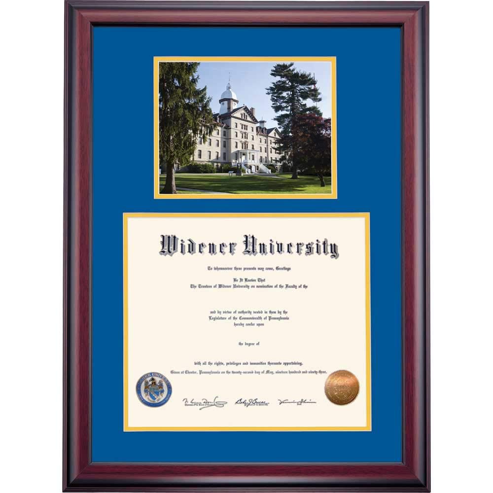 11x14 Widener University Diploma Frame with Royal Blue & Yellow Mat - Old Main Photo Display for Graduation Gifts & Office Decor | Premium Certificate Holder for College Diplomas & Awards