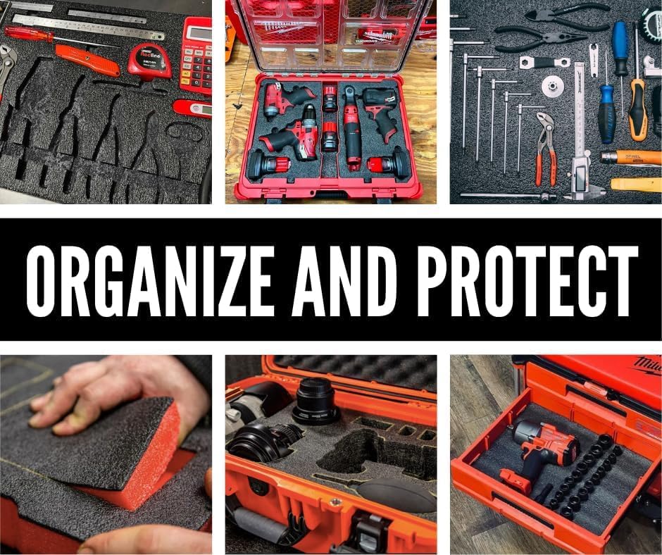 Premium Kaizen Foam Insert for Milwaukee Packout 48-22-8435 Tool Box | 57mm Thick Customizable Tool Organizer (Black/Red) | Perfect for Workshop, Garage & Job Site Organization