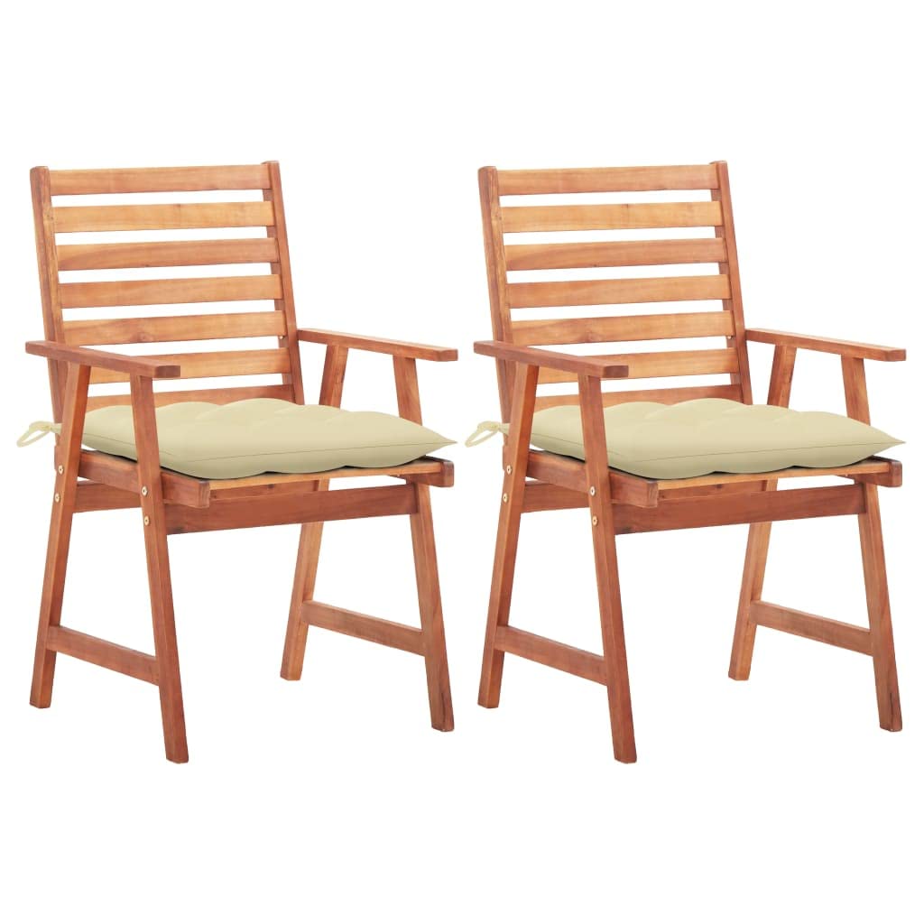 2-Piece Acacia Wood Patio Dining Chairs with Cream Cushions - Outdoor & Indoor Use for Garden, Deck, Living Room, Dining Room