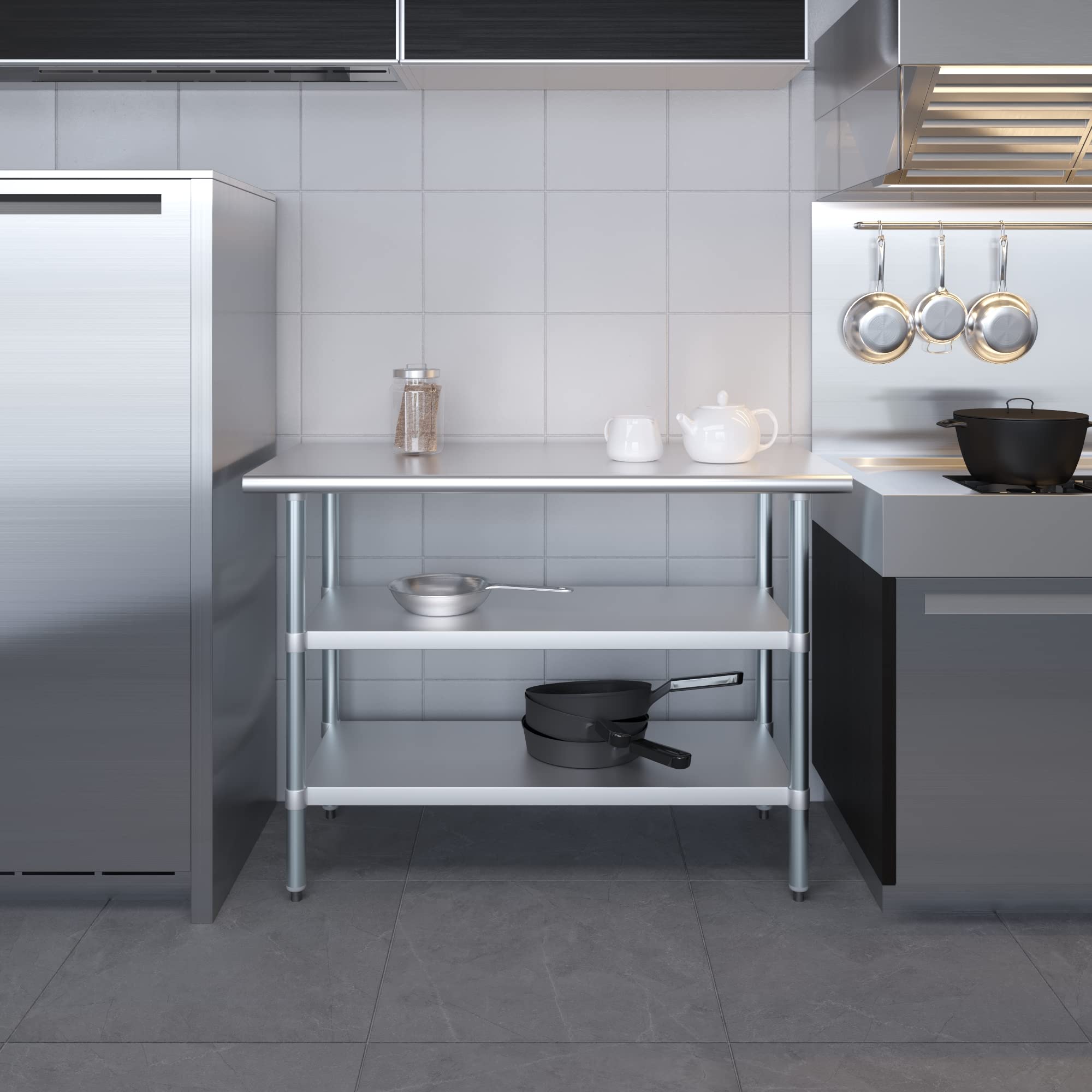 Stainless Steel Work Table with 2 Shelves - 48