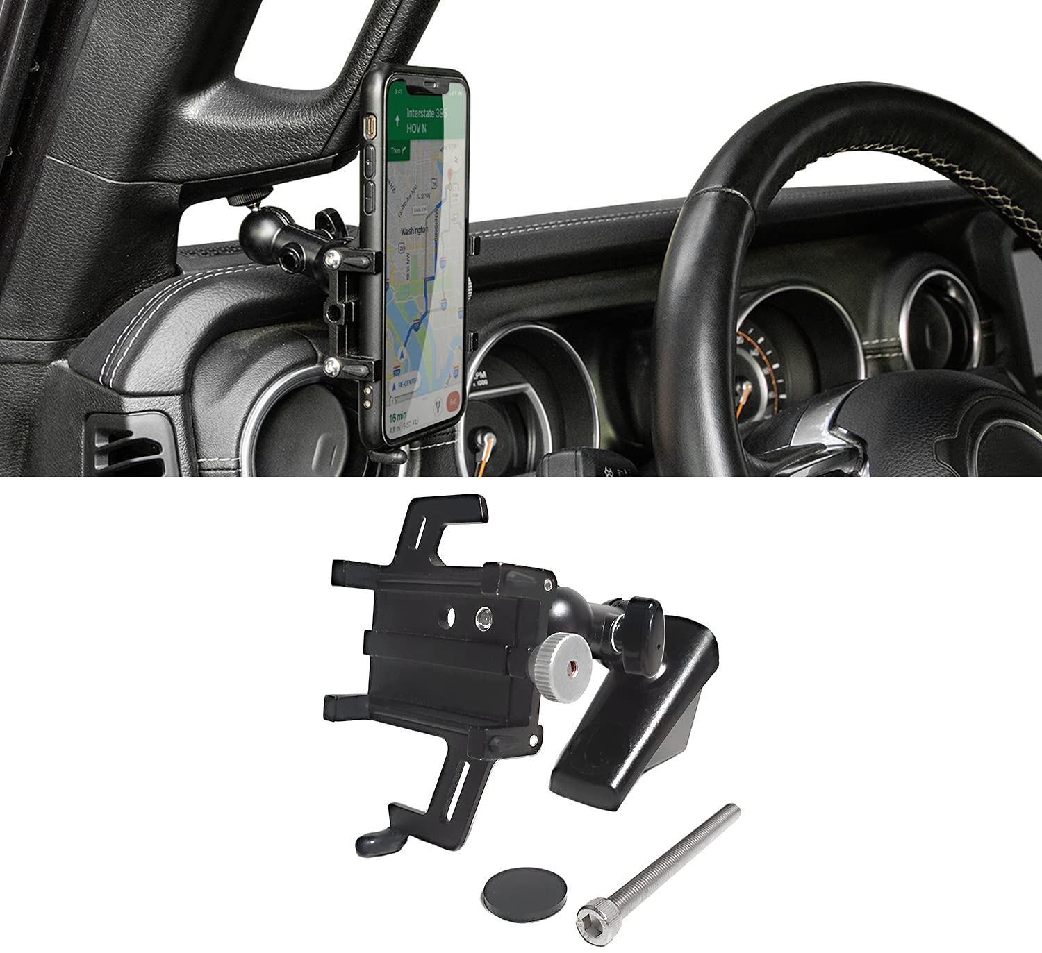Universal 360° Rotating A-Pillar Phone Mount for Jeep Wrangler JL/JLU & Gladiator JT (2018-2021) - Secure Cell Phone & Camera Holder - Perfect for Off-Roading & Daily Commutes