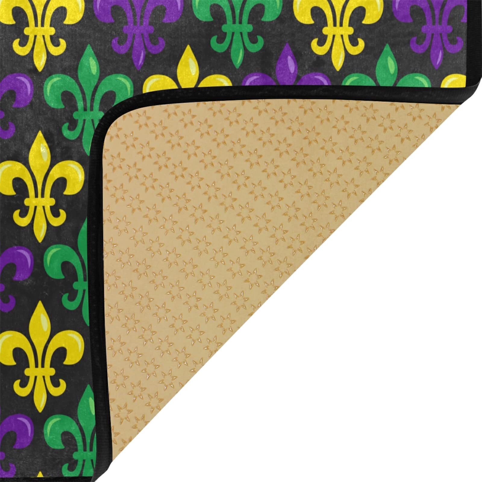 Ollabaky Mardi Gras Fleur de Lis Anti-Fatigue Kitchen Rug - Washable Non-Slip Cushioned Floor Mat for Standing Comfort (39