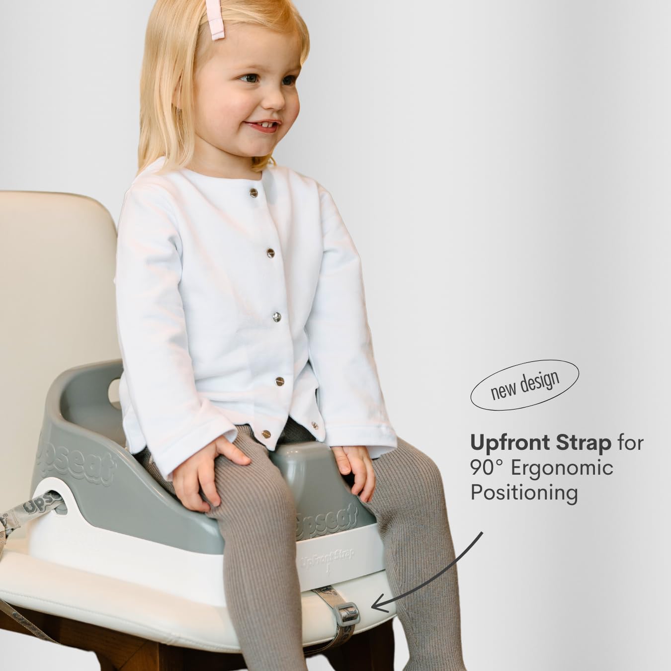 Upseat Boost Ergonomic Toddler Booster Seat - Pediatric Therapist Approved for Proper Posture | 3-Point Safety Harness | Easy-Clean & Lightweight Gray | Perfect for Dining Tables, Restaurants & Family Meals