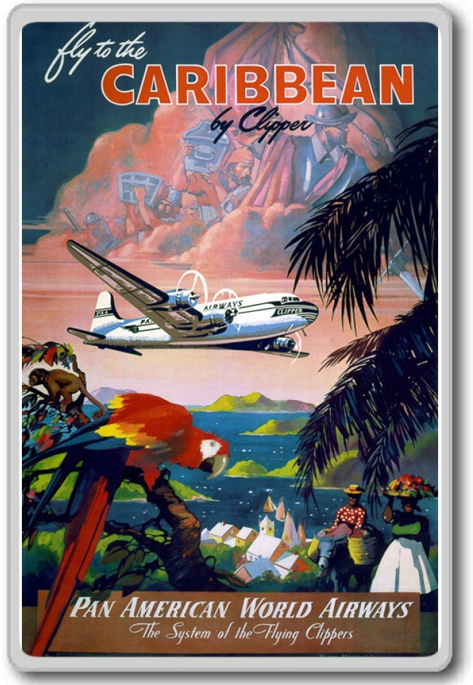 Vintage Clipper & Pan American Travel Aviation Fridge Magnet - Retro Airplane Souvenir for Caribbean Travel Lovers, Perfect for Refrigerator, Office & Travel Memorabilia Collection