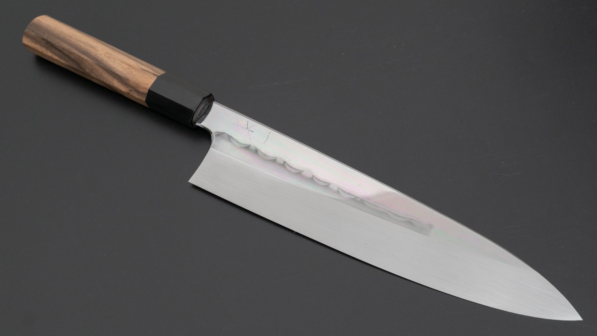 Hitohira Togashi White #1 Notaremon Mizu Honyaki Gyuto 240mm Japanese Chef Knife with Kurokaki Persimmon Handle & Saya (#087) - Premium Kitchen Knife for Professional Chefs & Home Cooking Enthusiasts