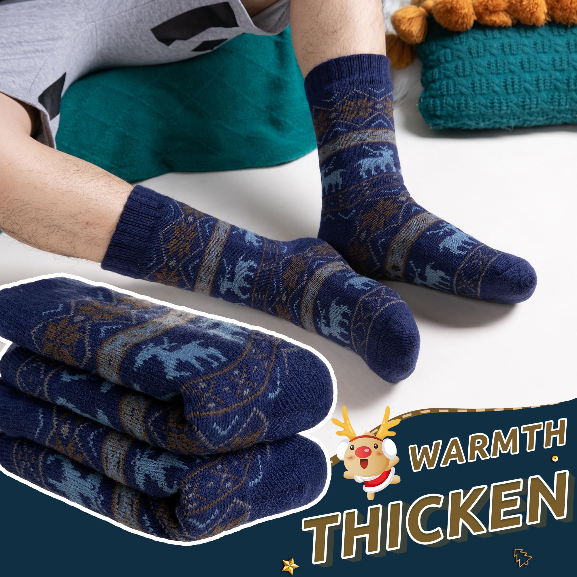 Men's Fleece Lined Thick Winter Slipper Socks - Cozy Non-Slip Fuzzy Home & Sleeping Socks for Cold Weather - Perfect for Indoor Lounging, Bedtime & Winter Comfort