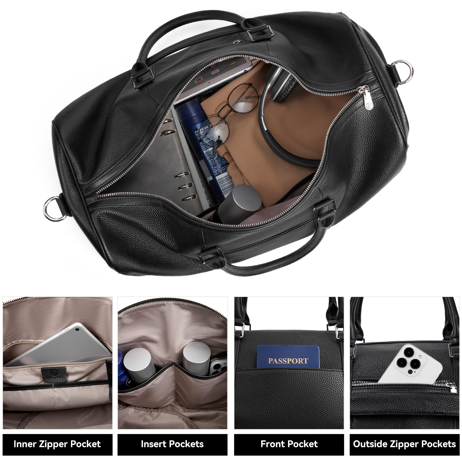 Premium Genuine Leather Weekender Bag for Men - Large Black Travel Duffel, Gym & Sports Overnight Bag - Perfect for Business Trips, Weekend Getaways & Workout Essentials
