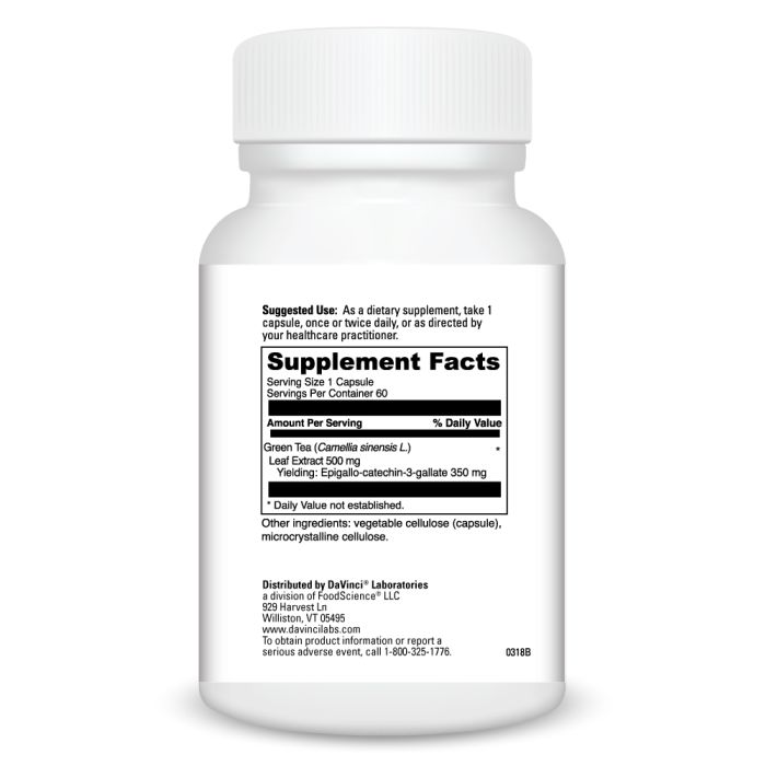 Davinci Labs Green Tea Extract 70% EGCG - 60 Vegetarian Capsules for Antioxidant Support & Immune Boost | Perfect for Daily Wellness & Detox