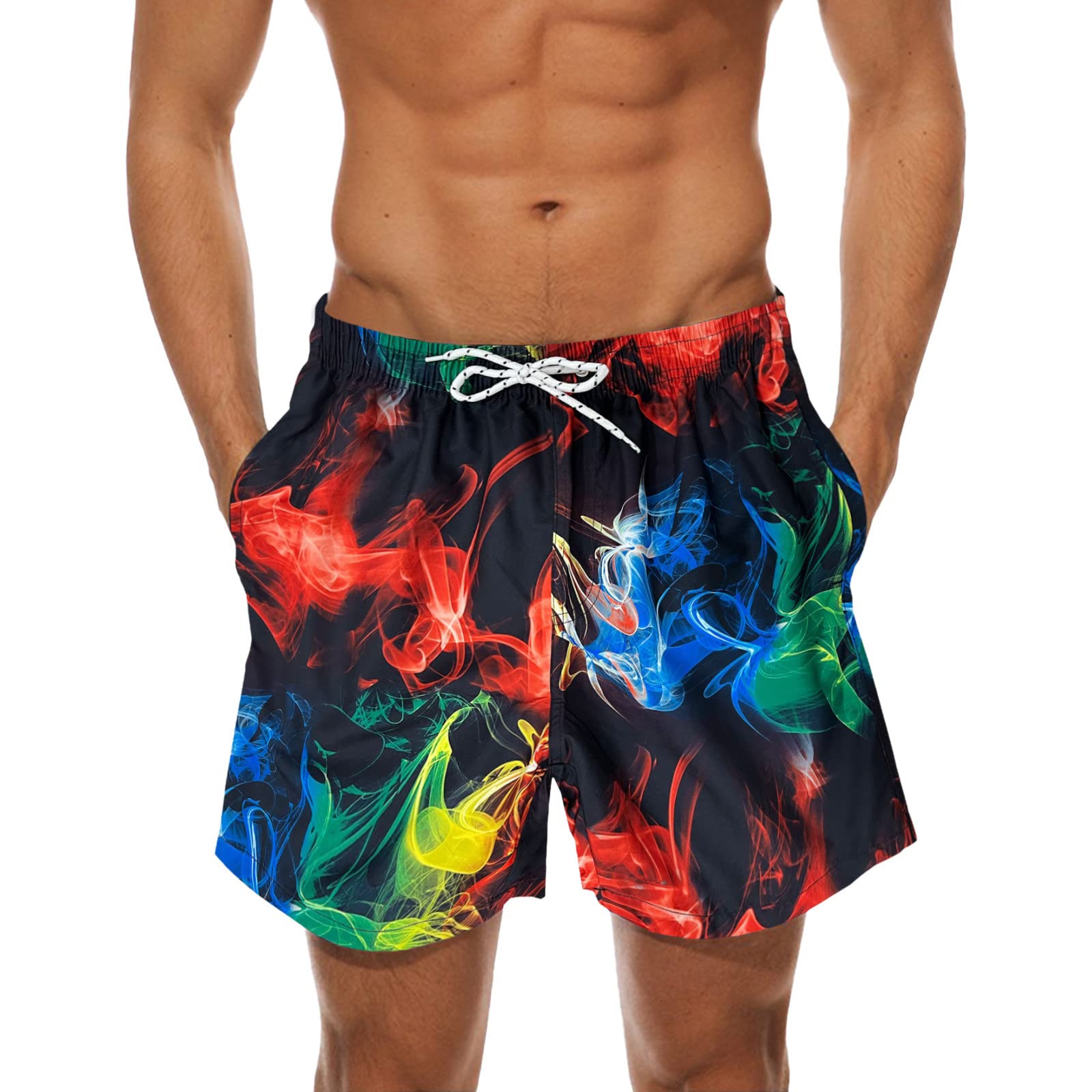 **Men's Quick-Dry Swim Trunks with Pockets - Lightweight Board Shorts for Swimming, Surfing & Beach - Printed Tether Shorts for Summer Casual Wear**