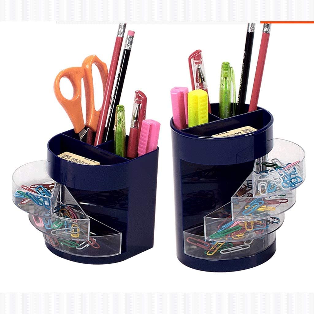 Multifunctional Rotating Pen Holder with Transparent Compartments - Desk Organizer for Pencils, Pens & Office Supplies | Perfect for Home, Office & School Workspaces (Color: Blue)
