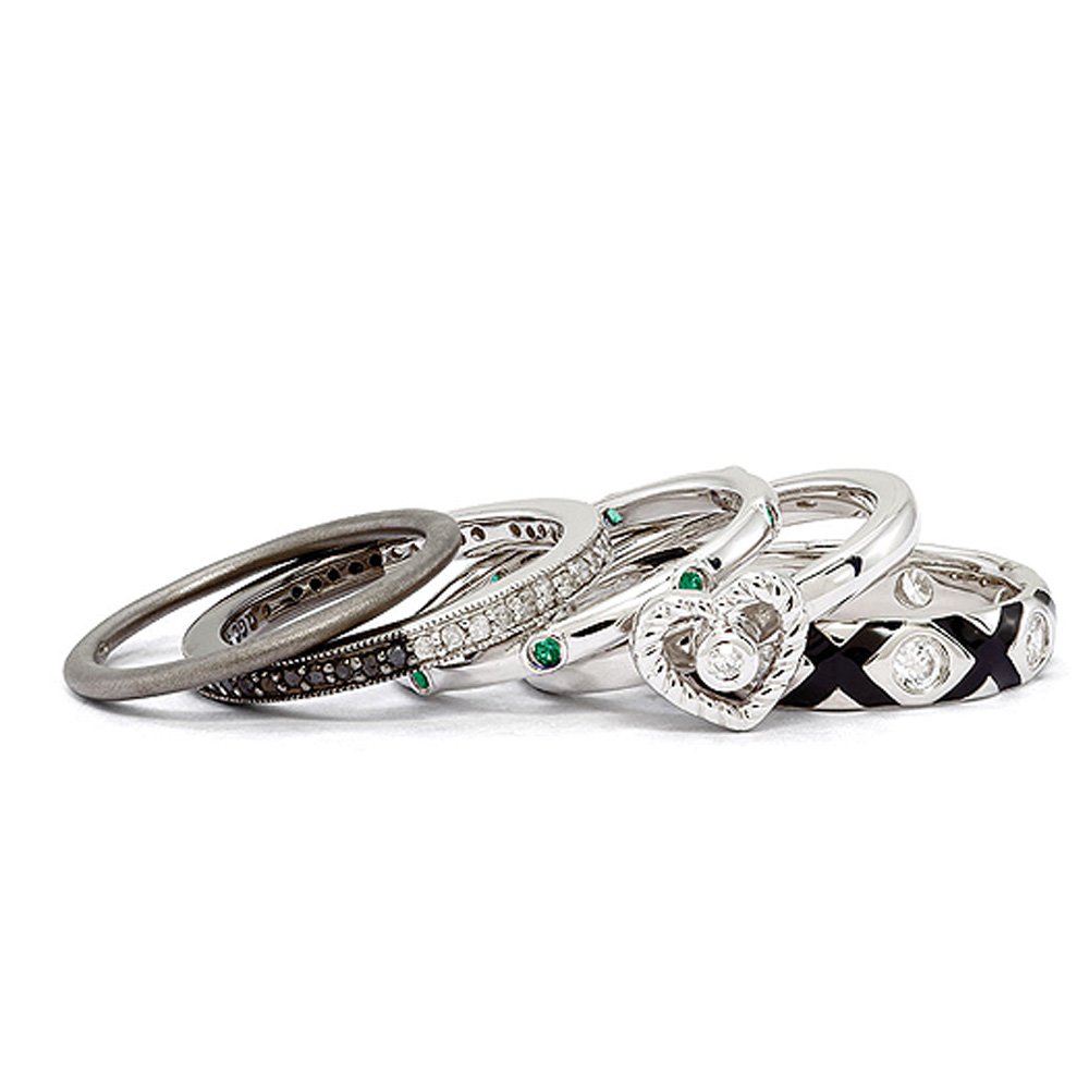 Two Tone Sterling Silver Diamond & CZ Stackable Romance Ring Set (I3 Clarity, H-I Color) - Perfect for Anniversary Gifts, Valentine's Day & Everyday Elegance