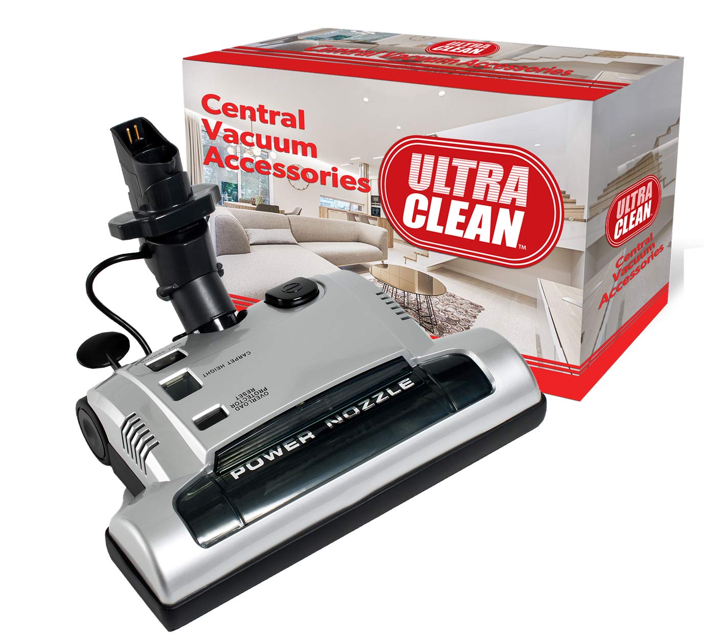Ultra Clean Advanced Electric Powerhead with Integrated Wand for Central Vacuum Systems - Silver | Powerful Deep Cleaning for Carpets & Hard Floors | Perfect for Homes, Offices & Commercial Spaces