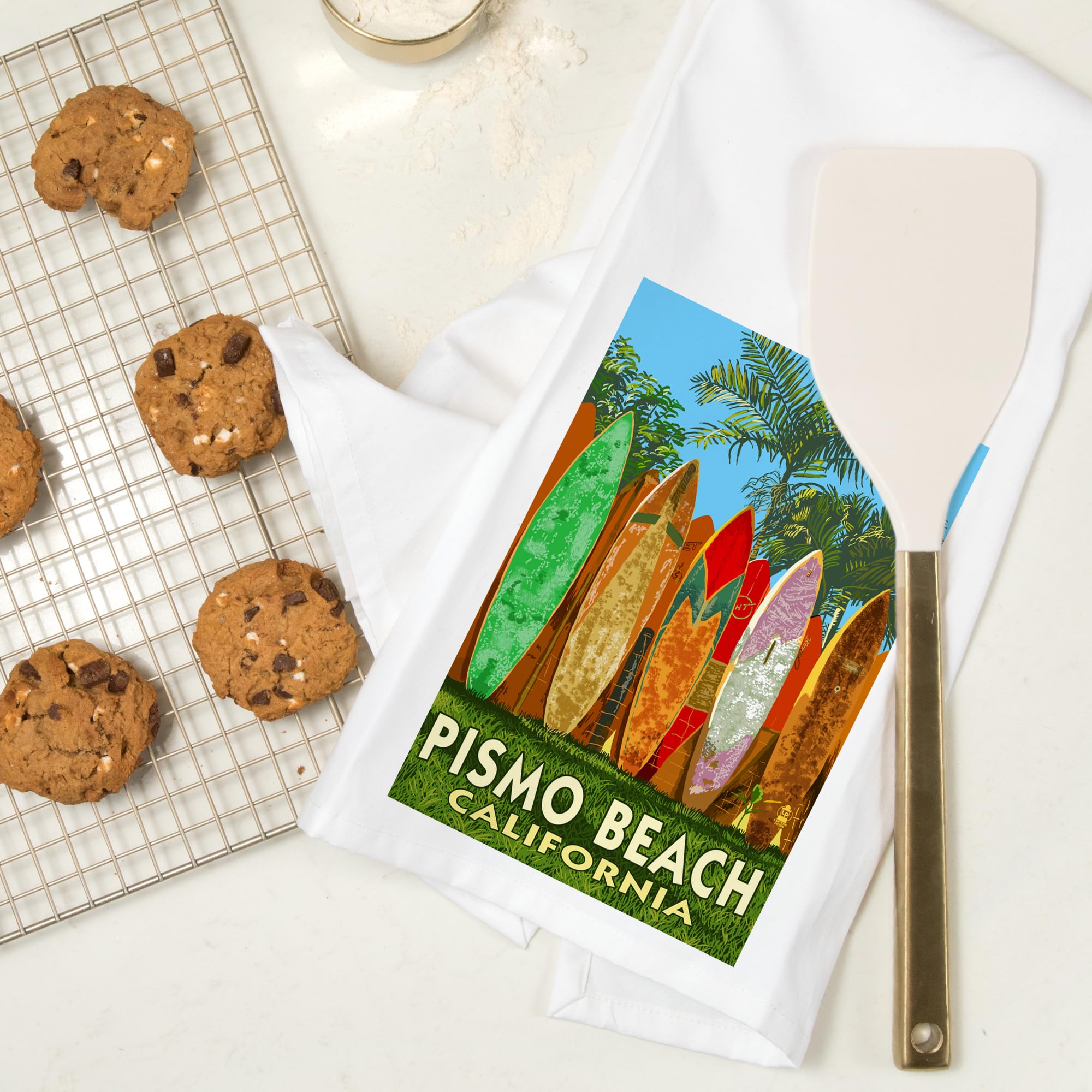 Lantern Press Pismo Beach California Surfboard Fence 100% Cotton Tea Towel - Decorative Hand Towel for Kitchen, Bathroom & Home Decor - Perfect for Beach House, Coastal Decor & Gift Giving