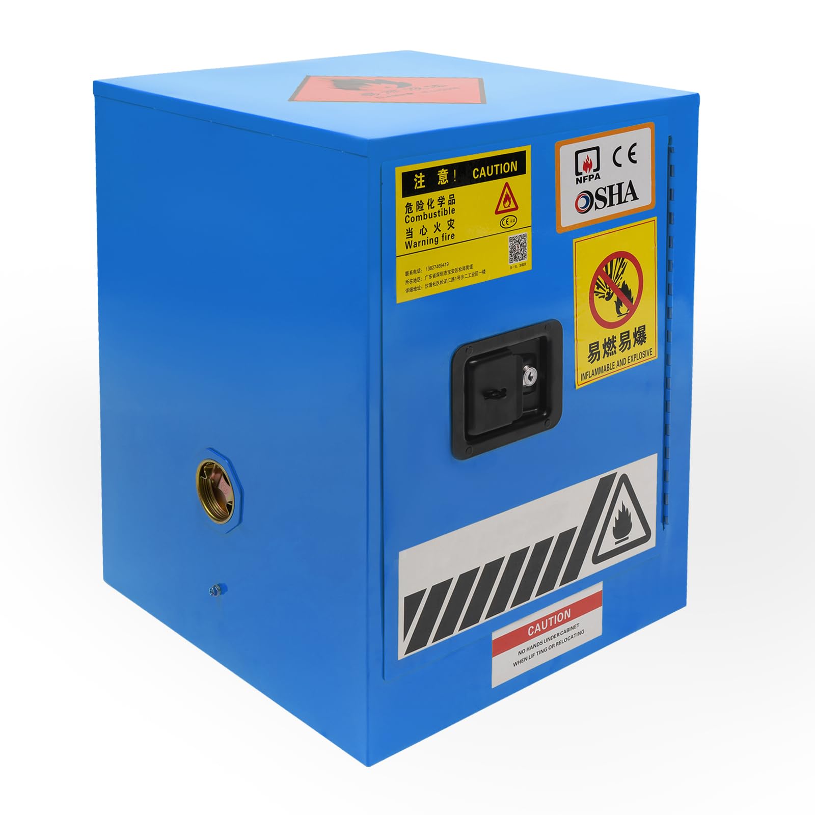 4 Gallon Fireproof Storage Cabinet with Adjustable Shelf - Non-Flammable Safety Cabinet for Alcohol, Glue, Mineral Spirits & Gasoline - Free Standing Chemical Storage for Garage, Workshop & Laboratory (Blue)