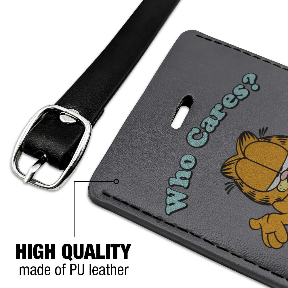 Garfield Who Cares? Rectangle Leather Luggage Tag - Durable Suitcase ID Card Holder for Travel Bags - Perfect for Carry-Ons, Checked Luggage & Backpack Identification