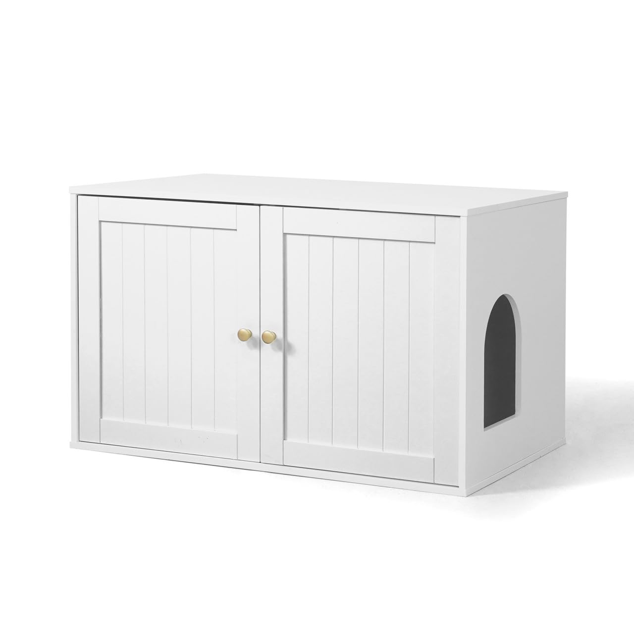 CAPHAUS White Wooden Cat Litter Box Furniture with Divider - Hidden Enclosed Washroom Cabinet for Large Cats, Double Door Design with Metal Frame for Odor Control - Perfect for Indoor Home & Apartment Use