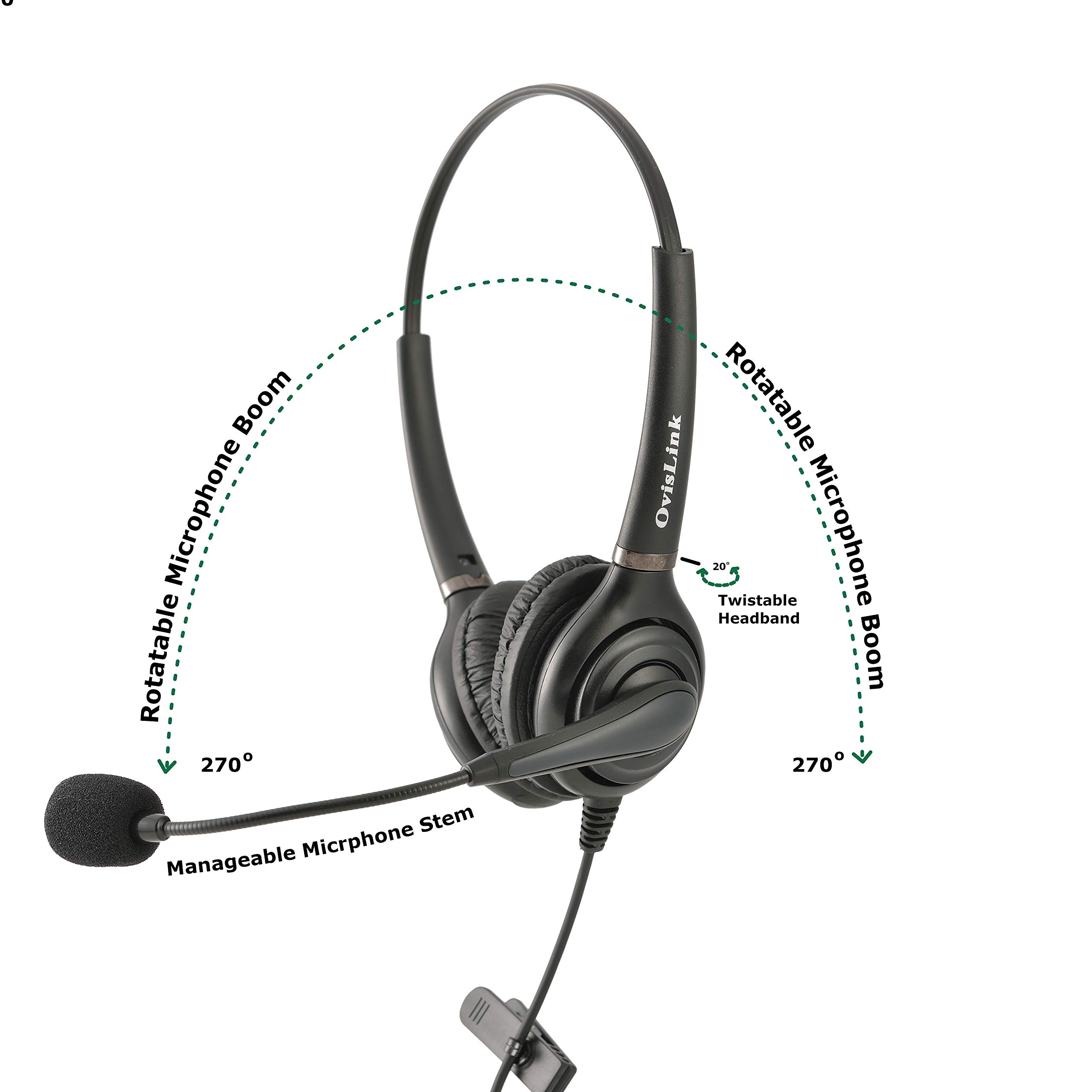 Zultys Phone Headset - Dual Ear Noise Canceling Call Center Headset with Premium Voice Quality | Compatible with Zultys Phones | RJ9 Quick Disconnect Cord | Durable Office & Call Center Headset for Clear Communication | Perfect for Customer Service, Remote Work & Business Calls