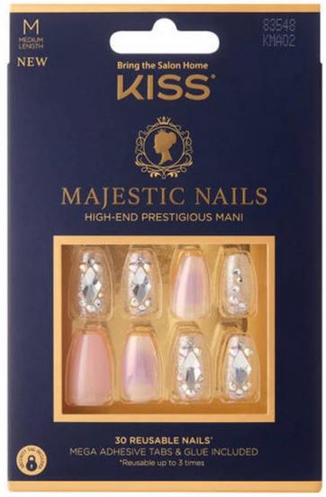 Kiss Majestic Press-On Nails - Long Lasting Fake Nails with Glue - Full Set 24pcs Acrylic False Nails for Women - Perfect for Parties, Weddings & Special Occasions