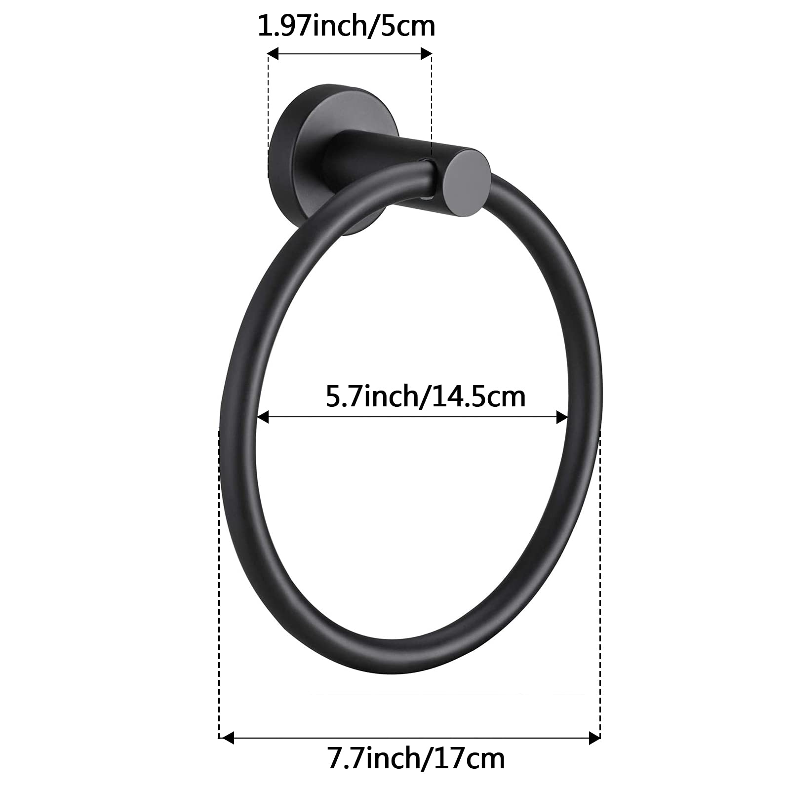 Pynsseu Matte Black Towel Ring - Heavy Duty Stainless Steel Bathroom & Kitchen Towel Holder (1 Pack) - Wall Mounted Storage Solution for Hand Towels, Dish Towels & Washcloths