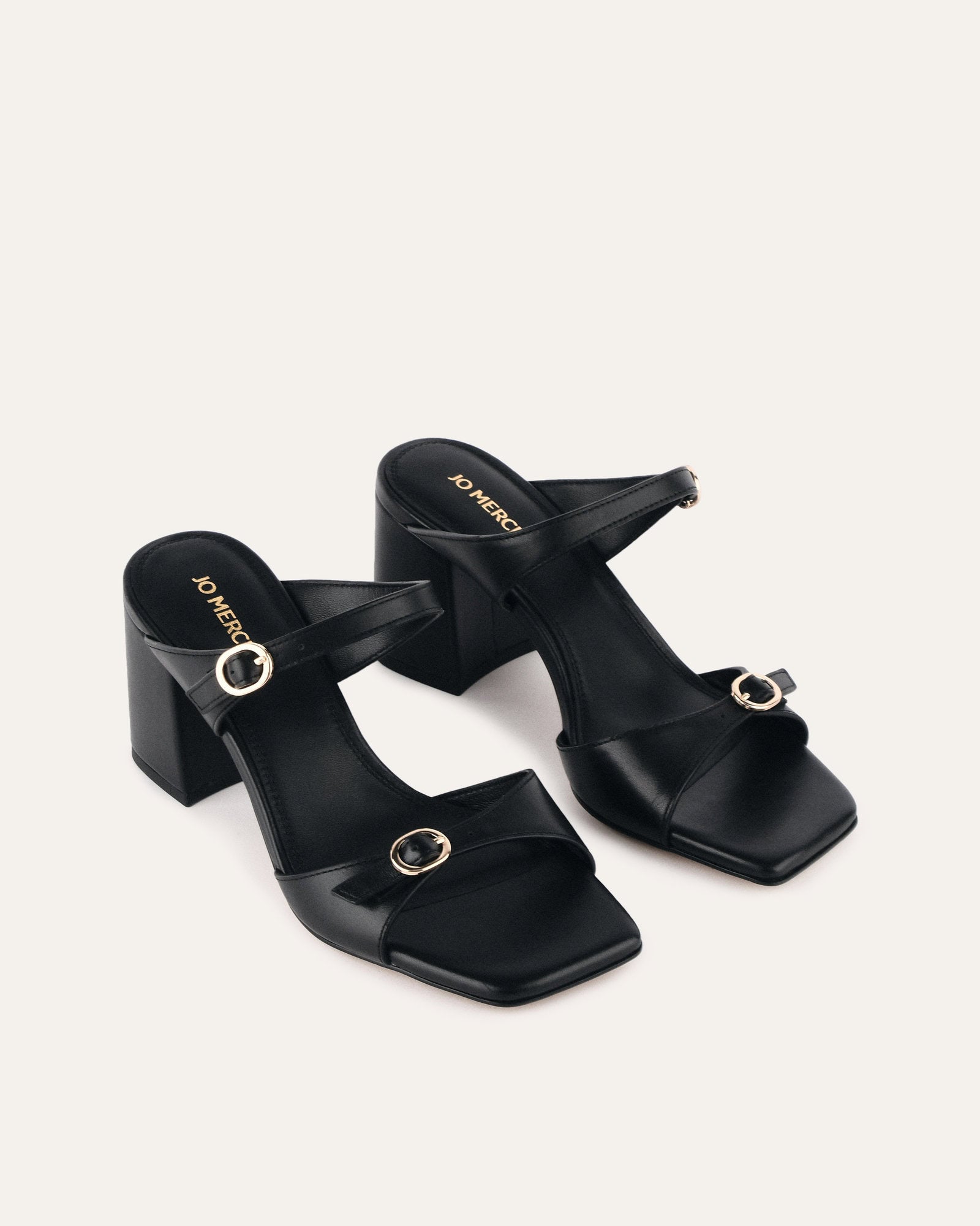 SPENCER Women's Black Leather Mid Heel Sandals - Comfortable Dressy Shoes for Office, Wedding & Summer Outings