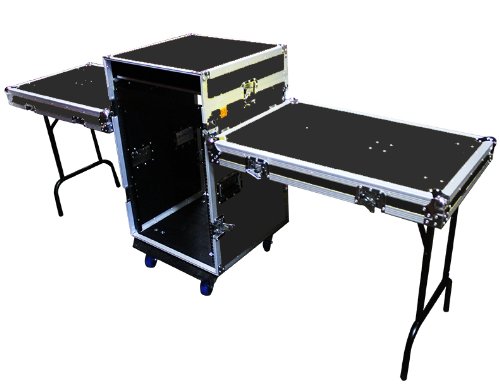 Mr. DJ CASE7000 Professional Flight Chest Style DJ Case with Mixer & CD Storage - Built-In Folding Table - Durable Blue DJ Equipment Case for Live Performances & Studio Use