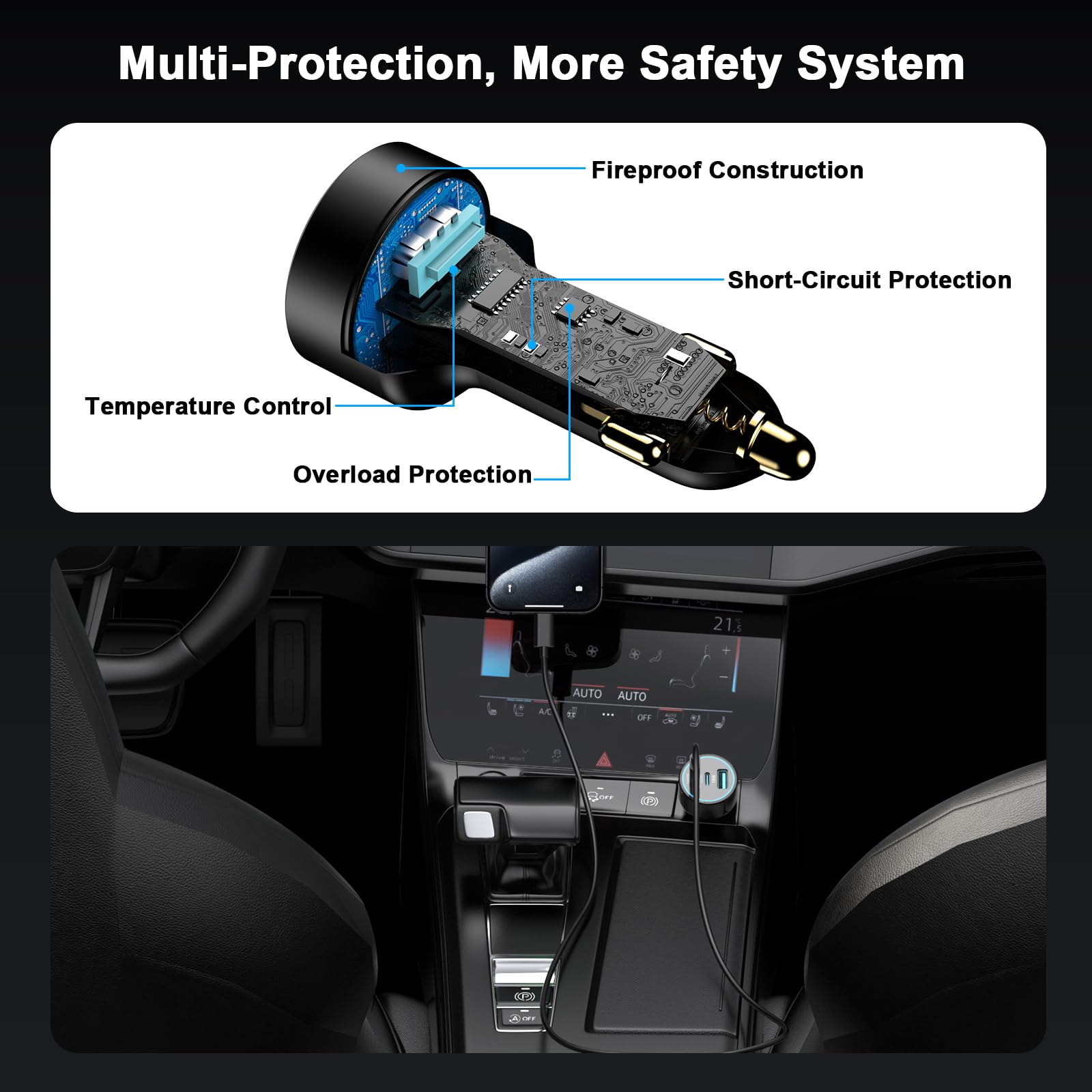 138W Fast USB C Car Charger for iPhone 15 Pro Max - 3-Port Compact Car Adapter with 2x 100W USB C Cables - Compatible with iPhone 15 Series, MacBook Pro, iPad Pro, Galaxy S23 - Perfect for Road Trips & Multi-Device Charging
