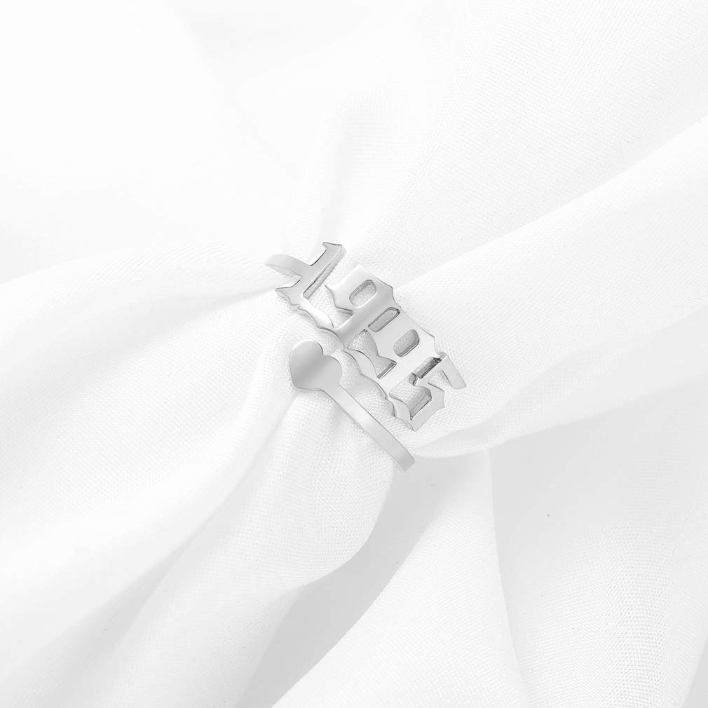 SKQIR Adjustable Initial & Birth Year Open Ring for Women - Gold/Silver Stainless Steel Promise Ring, Engagement Band, Wedding Jewelry - Perfect Gift for Girlfriend, Anniversary, Valentine's Day (Delicate Jewelry for Everyday Wear & Special Occasions)
