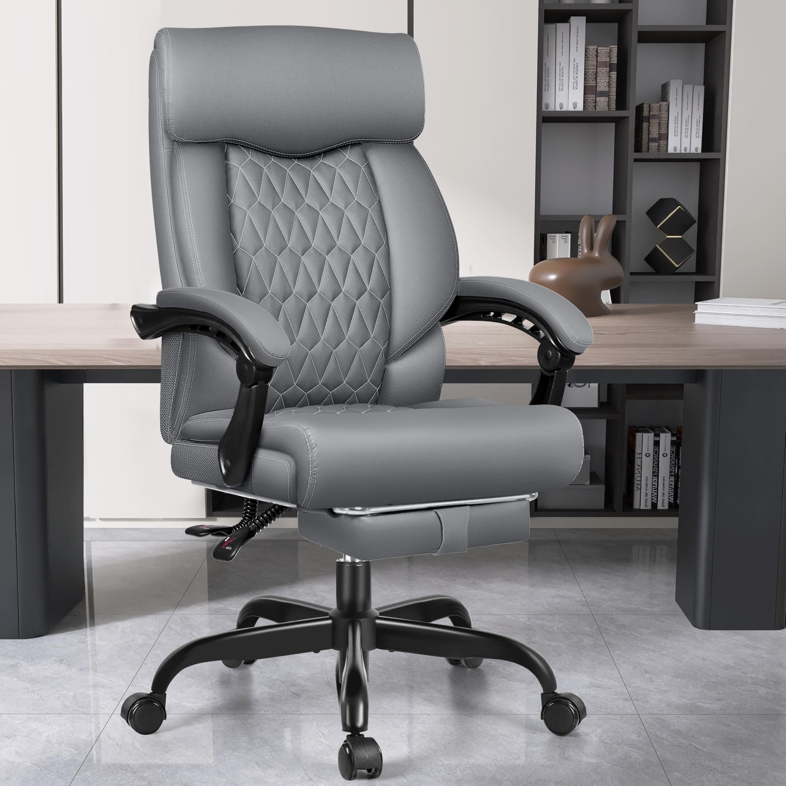 Big and Tall Reclining Executive Leather Office Desk Chair with Footrest and Lumbar Support - Ergonomic High Back Chair for Home Office, Gaming, and Conference Rooms