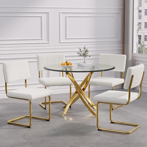 36” Gold Table With 4 White＆gold Chair