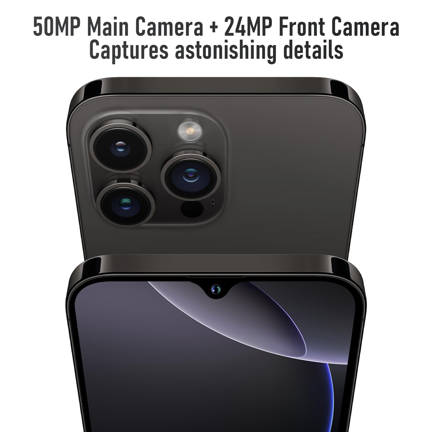 Unlocked A14 Pro Max Android Smartphone - 6GB RAM 256GB Storage, 24MP+50MP Dual Camera, 5000mAh Long Battery Life, 6.8