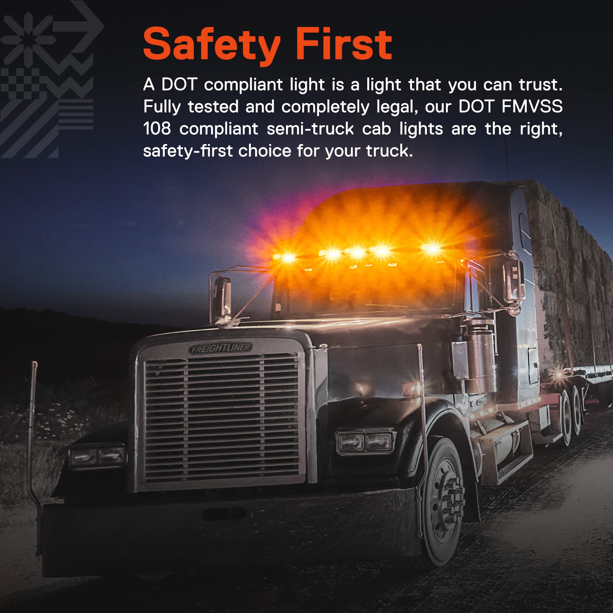 TRUE MODS Amber LED Cab Marker Light Kit for Semi Truck - DOT FMVSS 108 & SAE P2PC Certified, Universal Fit with Reflector Lens, Waterproof Roof Lights for Peterbilt, Freightliner, International, Kenworth, Mack Trucks - Perfect for Night Driving & Enhanced Road Safety
