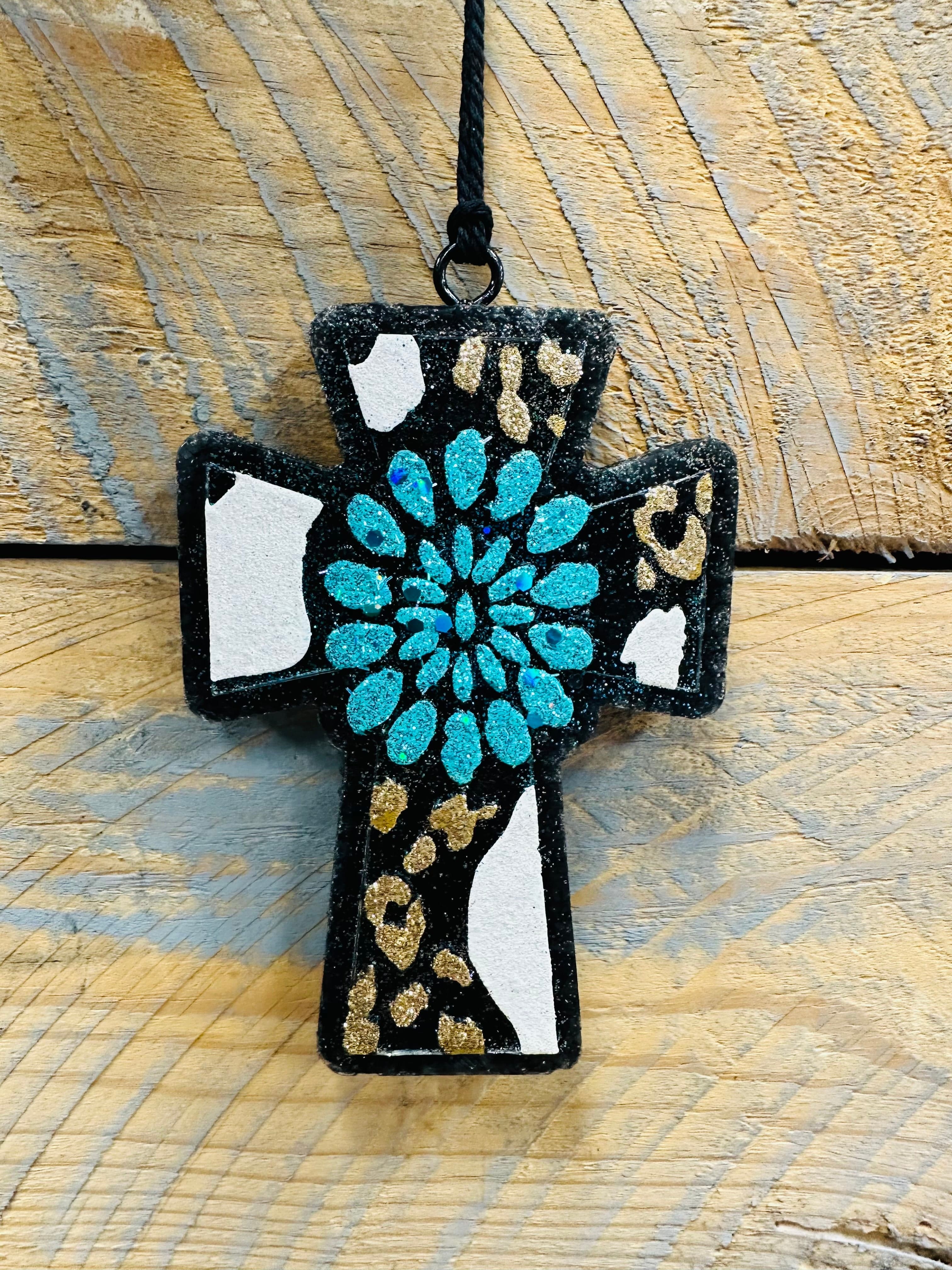 Leopard Concho Cross Freshie Car Air Freshener - Stylish & Long-Lasting Scent for Cars, Trucks & SUVs | Perfect for Road Trips & Daily Commutes