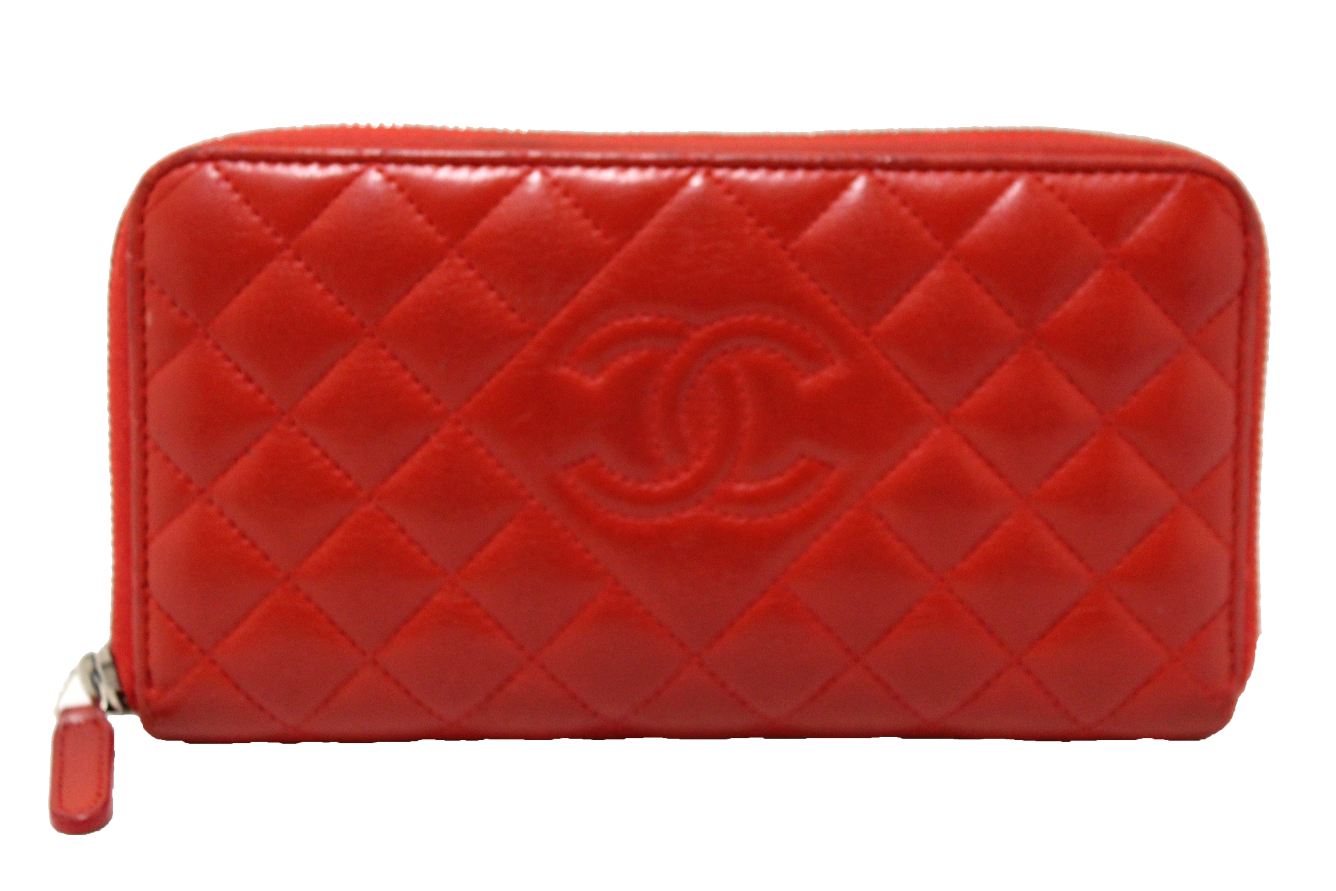 Authentic Chanel Red Quilted Lambskin Leather Zippy Wallet for Women | Luxury Designer Clutch Purse | Perfect for Everyday Use, Parties & Gifting