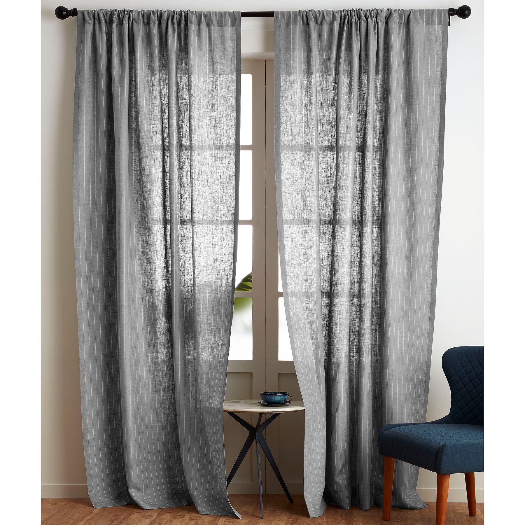 Stylish Pinstripe Curtains for Living Room & Bedroom - Black & White Striped Window Drapes for Home Decor