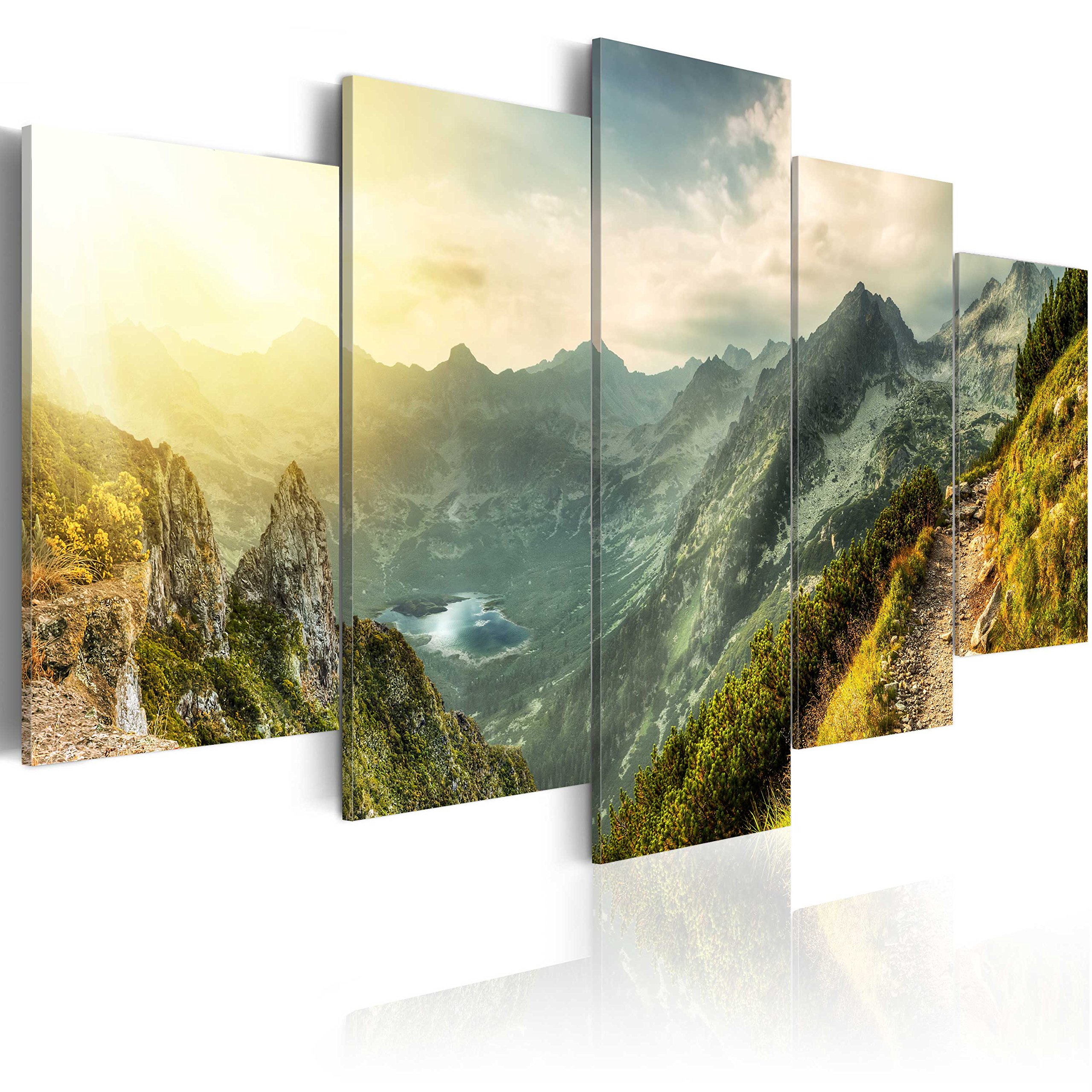 Artgeist Textured Canvas Wall Art - Nature Mountains Landscape Painting 40x20 Inches (5-Piece Set) - Modern Framed Canvas Prints for Living Room, Bedroom & Office Decor