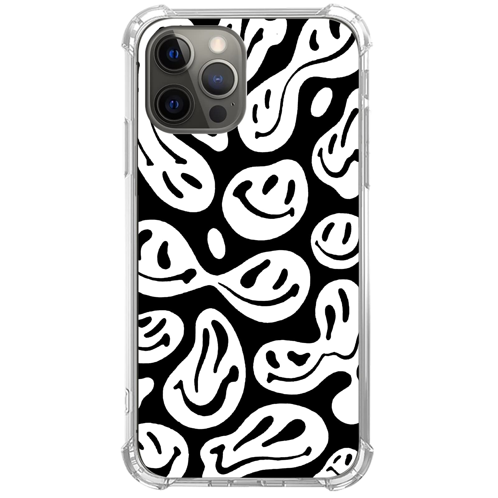 Trippy Aesthetic Black & White Smiley Face iPhone 11 Pro Max Case - Trendy Melting Design TPU Bumper Cover | Perfect for Music Festivals, Rave Parties & Unique Style Lovers
