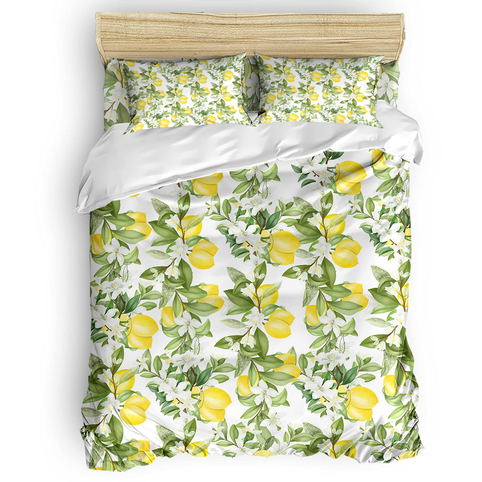 Premium Cotton Duvet Cover Set - Ultra Soft, Easy Care 4-Piece Bedding for Twin, Queen & King Size Beds | Includes 2 Pillow Shams (90x92 Inch) | Perfect for Guest Rooms, Master Bedrooms & Vacation Homes - Lemon Queen Design