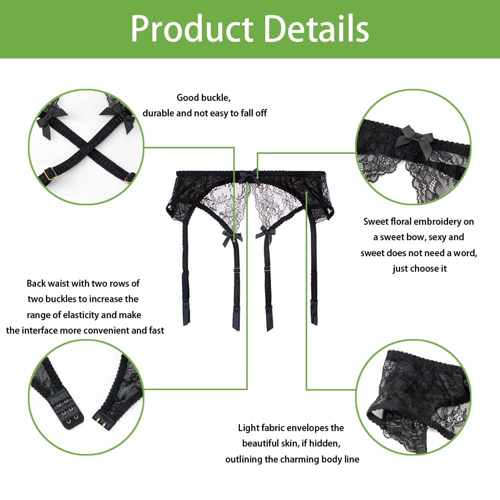 Confonze Women's Lace Garter Belt - Sexy Adjustable Suspender Belt for Thigh High Stockings | Bridal Lingerie, Boudoir Photography & Special Occasion Wear